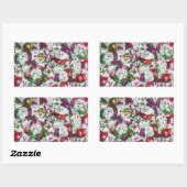 Sweet Snowmen rectangle autocollant rose (Feuille)