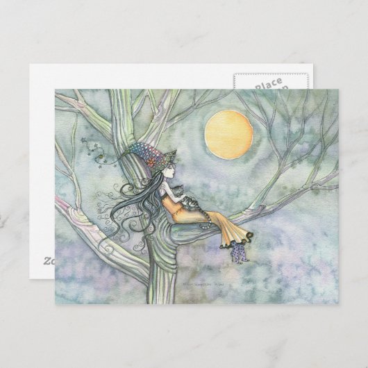 Sweet Solitude Witch Cat Briefkaart (Voorkant / Achterkant)