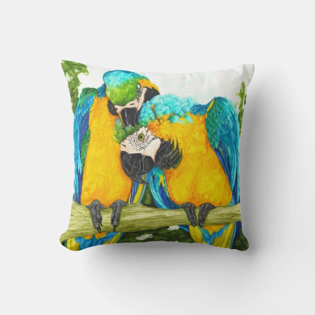 Sweet Sot - Blue en Gold Macaws Kussen (Voorkant)