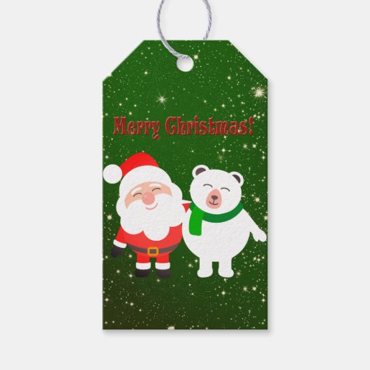 Sweet Sparkly Green, Santa en Beer Cadeaulabel (Voorkant)