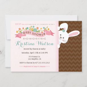 Sweet Spring Bunny Girl Baby shower Uitnodiging