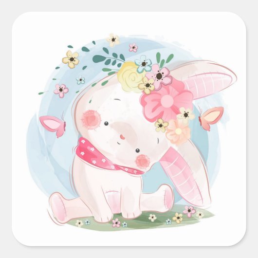 Sweet Spring Bunny Vierkante Sticker (Voorkant)