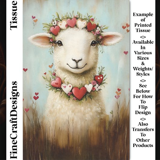 Sweet Spring Lamb Floral Heart Crown CH6 Decoupage Tissuepapier