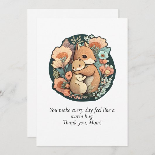 Sweet Squirrel Mam en Baby Bedankt kaarten (Voorkant / Achterkant)