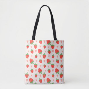 Sweet Strawberries & Hearts Canvas tas