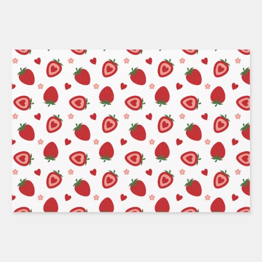 Sweet Strawberries Pattern Inpakpapier Vel (Voorkant)