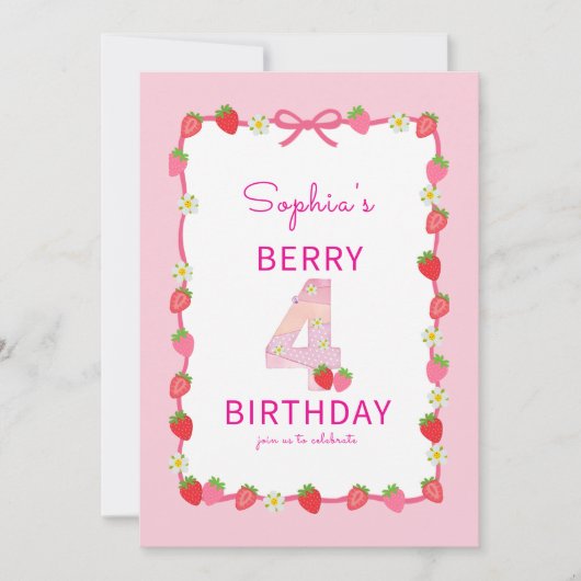 Sweet Strawberry 4e invitation anniversaire (Devant)