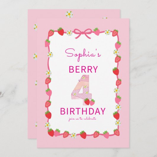 Sweet Strawberry 4e invitation anniversaire (Devant / Derrière)