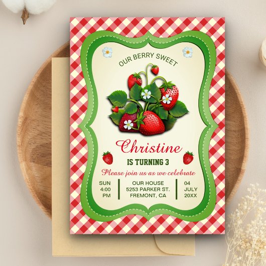 Sweet Strawberry Cute Anniversaire Fête Invitation