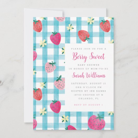 Sweet Strawberry En vichy Baby shower Invitation (Devant)