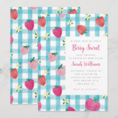 Sweet Strawberry En vichy Baby shower Invitation (Devant / Derrière)