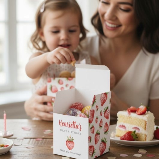 Sweet Strawberry First Birthday Favor Box Bedankdoosjes