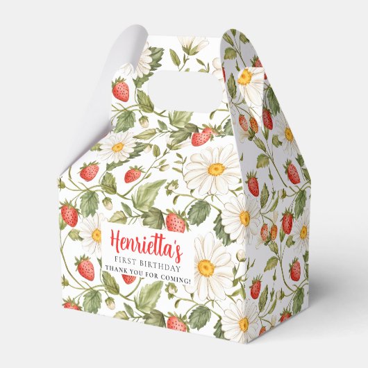 Sweet Strawberry First Birthday Favor Box Bedankdoosjes (Voorkant Zijde)