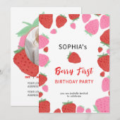 Sweet Strawberry Invitation d'anniversaire (Devant / Derrière)