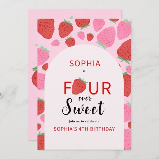 Sweet Strawberry Invitation d'anniversaire (Devant / Derrière)
