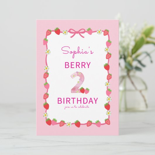 Sweet Strawberry Invitation du 2e anniversaire (Debout devant)