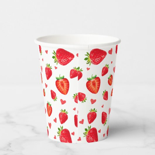 Sweet Strawberry Pattern Waterverf Love Papieren Bekers (Rechts)