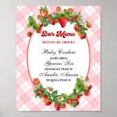 Sweet Strawberry Pink Gingham Bar Menu Douche Poster (Voorkant)