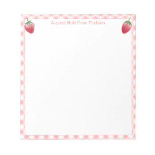 Sweet Strawberry Pink Gingham Check Girl's Notitieblok