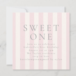 Sweet Stripes eerste verjaardag roze uitnodiging
