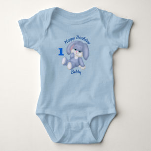 Sweet Stuffed Bunny Boys 1st Birthday Name Age Romper