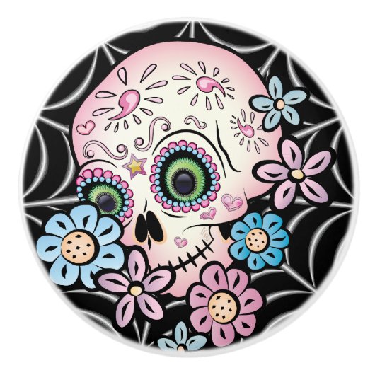 Sweet Sugar Skull Keramische Knop (Voorkant)