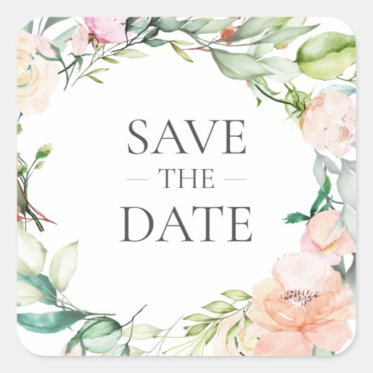 Sweet Summer Rozen Garland Save the Date Vierkante Sticker (Voorkant)