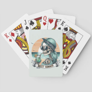 Sweet Summer Skeleton Retro Sunset Design Pokerkaarten