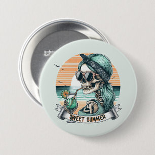 Sweet Summer Skeleton Retro Sunset Design Ronde Button 7,6 Cm