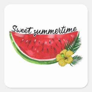 Sweet Summer Time Waterverf Watermeloen Vierkante Sticker