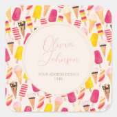 Sweet Summer Waterverf Ice Cream Vierkante Sticker (Voorkant)