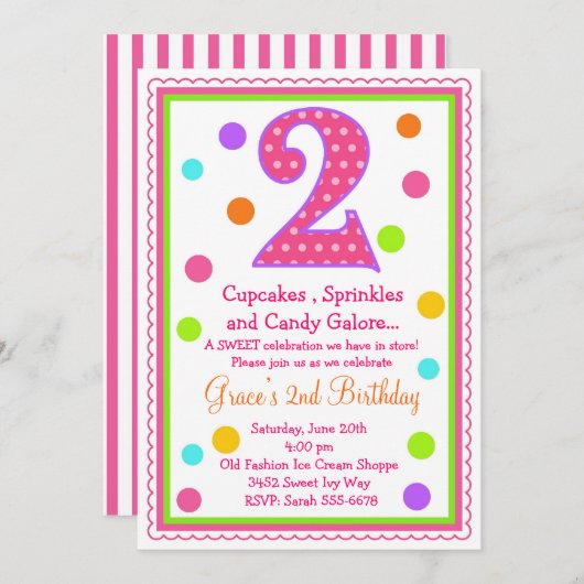 Sweet Surprise 2e verjaardag uitnodiging (Voorkant / Achterkant)