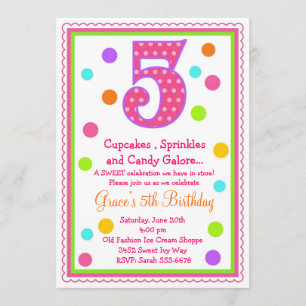 Sweet Surprise 5th Birthday Invitation Kaart