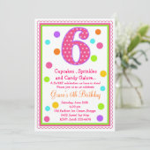 Sweet Surprise 6th Birthday Invitation Kaart (Staand voorkant)