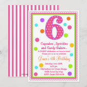 Sweet Surprise 6th Birthday Invitation Kaart (Voorkant / Achterkant)
