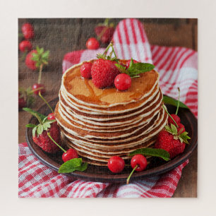 Sweet Tasty Syrup Pancakes Red Berries Food Rustic Legpuzzel