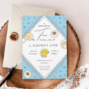 Sweet Tea Party Sky Blue Birthday Kaart