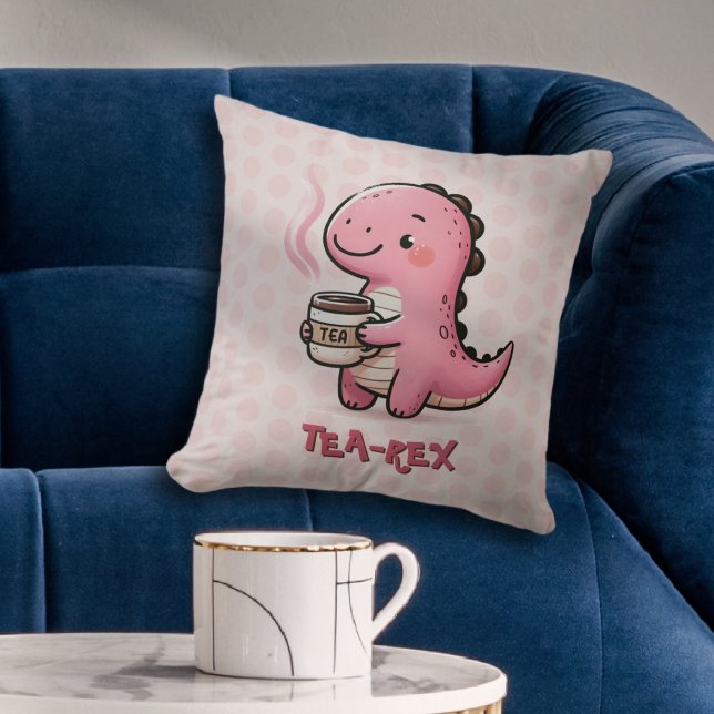 Sweet Tea-Rex aanpasbare dinosaurus Animal Pun Kussen (Sweet Tea-Rex Customizable Dinosaur Animal Pun Polka dot Throw Pillow)