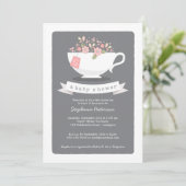 Sweet Teacup & Pink Floral Baby shower Invitation (Debout devant)