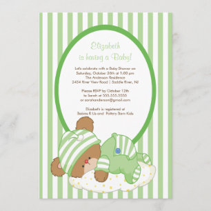 Sweet Teddy Bear Baby shower Invitation Green Kaart
