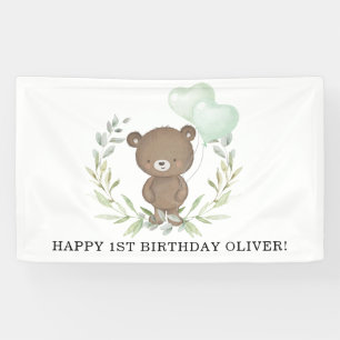 Sweet Teddy Bear Greenery Wreath Happy Birthday Spandoek