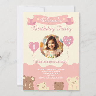 Sweet Teddy Bear Invitation premier anniversaire