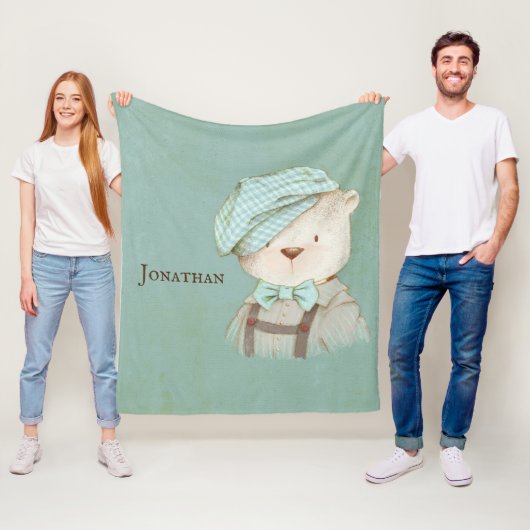 Sweet Teddy Bear Overalls Pet Name Persoonlijk Fleece Deken (In situ)