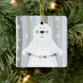 Sweet Teddy Bear Snow Merry Baby First Kerstmis Keramisch Ornament