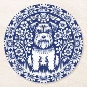 Sweet Terrier Puppy Blauw en Wit Bloemen Ronde Kartonnen Onderzetter (Voorkant)