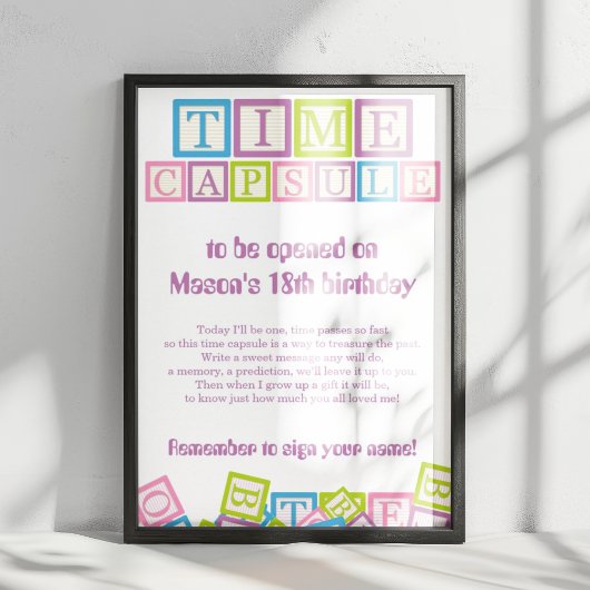 Sweet Time Capsule Blocks First Birthday Keepsake  Poster