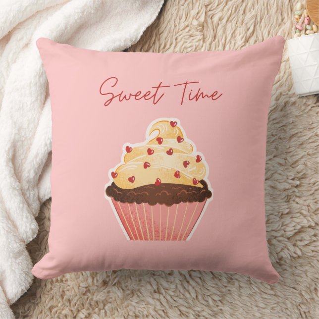 Sweet Time Valentine Cupcake Pink Throw Pillow Kussen (Deken)