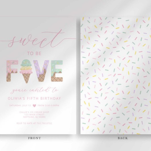 Sweet to be 5 Ice Cream Party Invitation