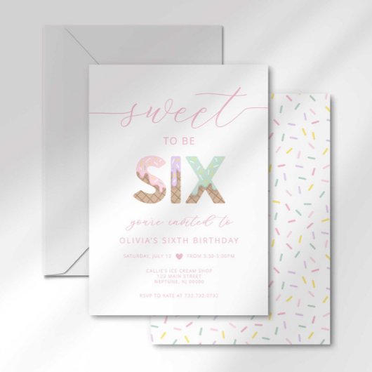 Sweet to be 6 Ice Cream Party Invitation
