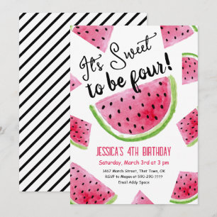 Sweet to be Four Melon Verjaardagsfeestuitnodiging Kaart